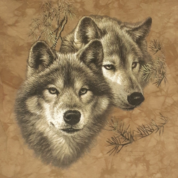 90s Liquid Blue Wolves Tie Dye Shirt Vintage Wolf Tee Larry Fanning Art - Picture 2 of 6